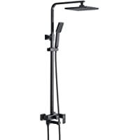 Auralum 3-Funciones Columna de Ducha Negro con Ducha de Mano y Alcachofa Lluvia Cuadrado de 240 mm para Baño- Set Ducha…